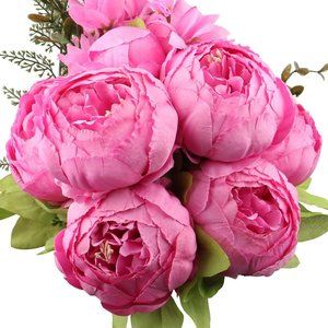 4 bunches Spring RIch Pink Silk Peony Bouquet